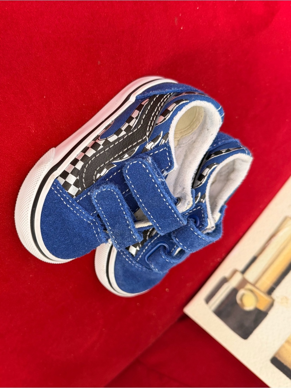 Vans Blue Kids Velcro Checkerboard Skate Sneakers